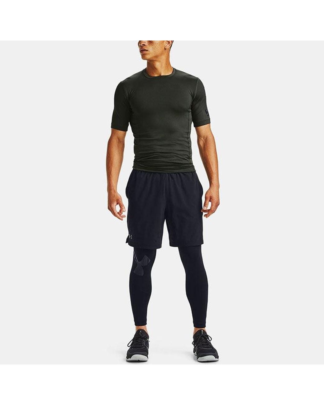 Under Armour Black Casual Breathable Round Neck Tight Sports Short Sleeve for men