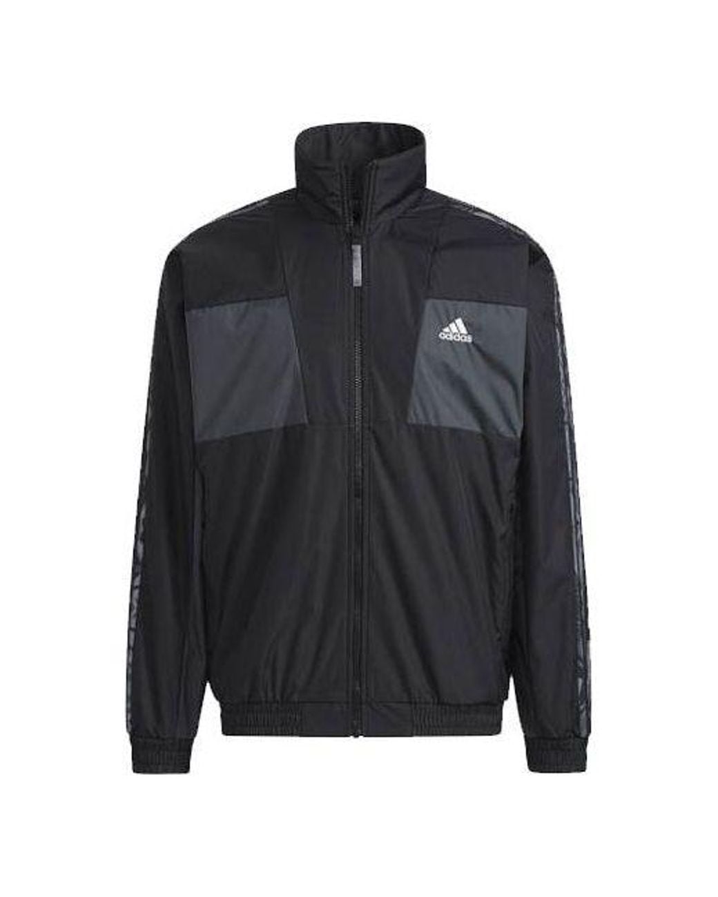 Adidas Black Limited Reversible Fleece Lined Colorblock Stand Collar Logo Jacket for men