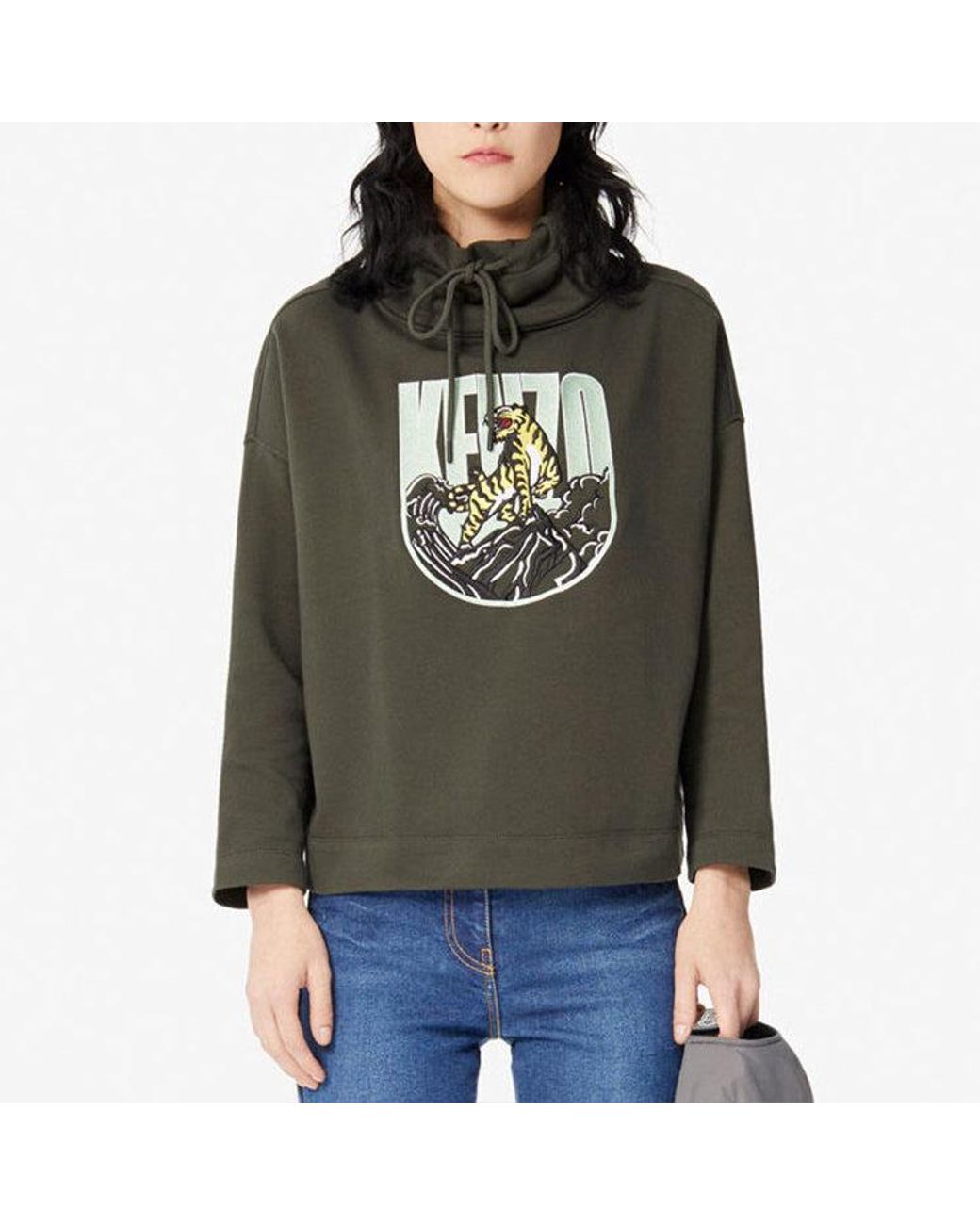 KENZO Black Tiger Long Sleeves Hoodie 'Military' for men