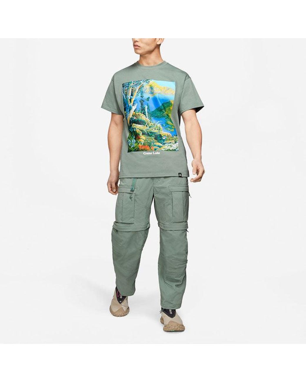 Nike Green Acg Crater Lake Sports Printing Pattern Round Collar for men