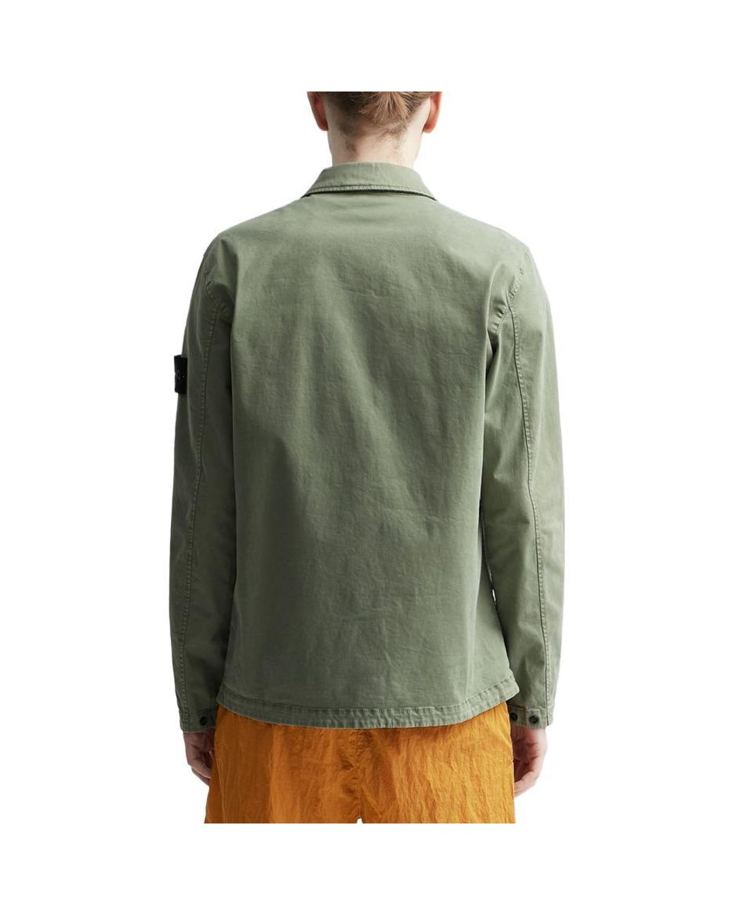 Stone Island Green Compass-Patch Zipped Shirt Jacket for men