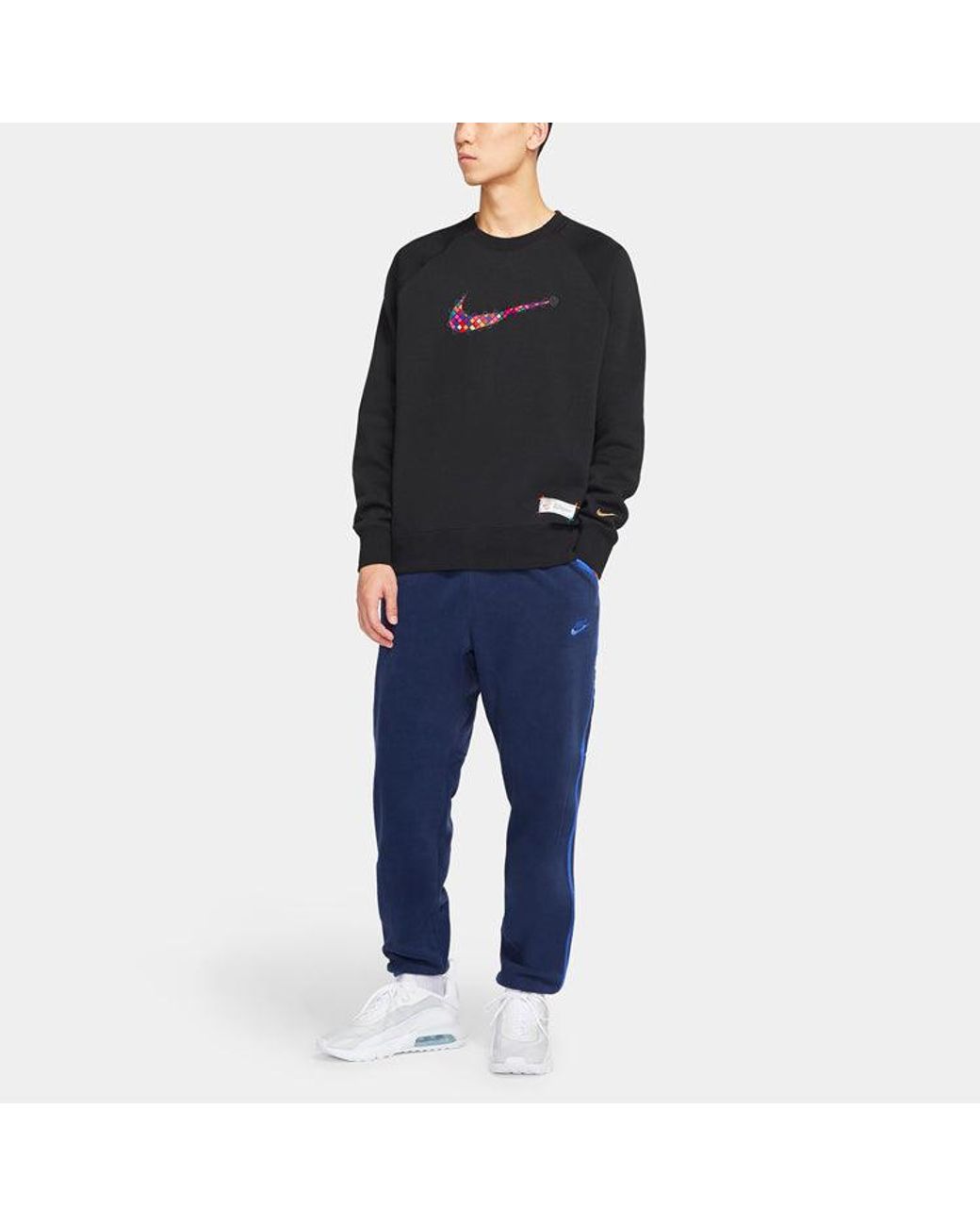 Nike Black Sportswear Front Swoosh Casual Sports Crew-Neck for men