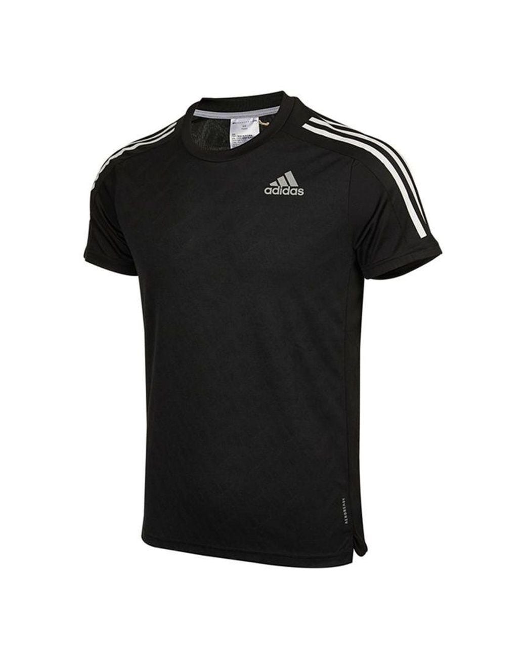Adidas Black Own The Run Tee Sports Training Stripe Round Neck Short Sleeve for men