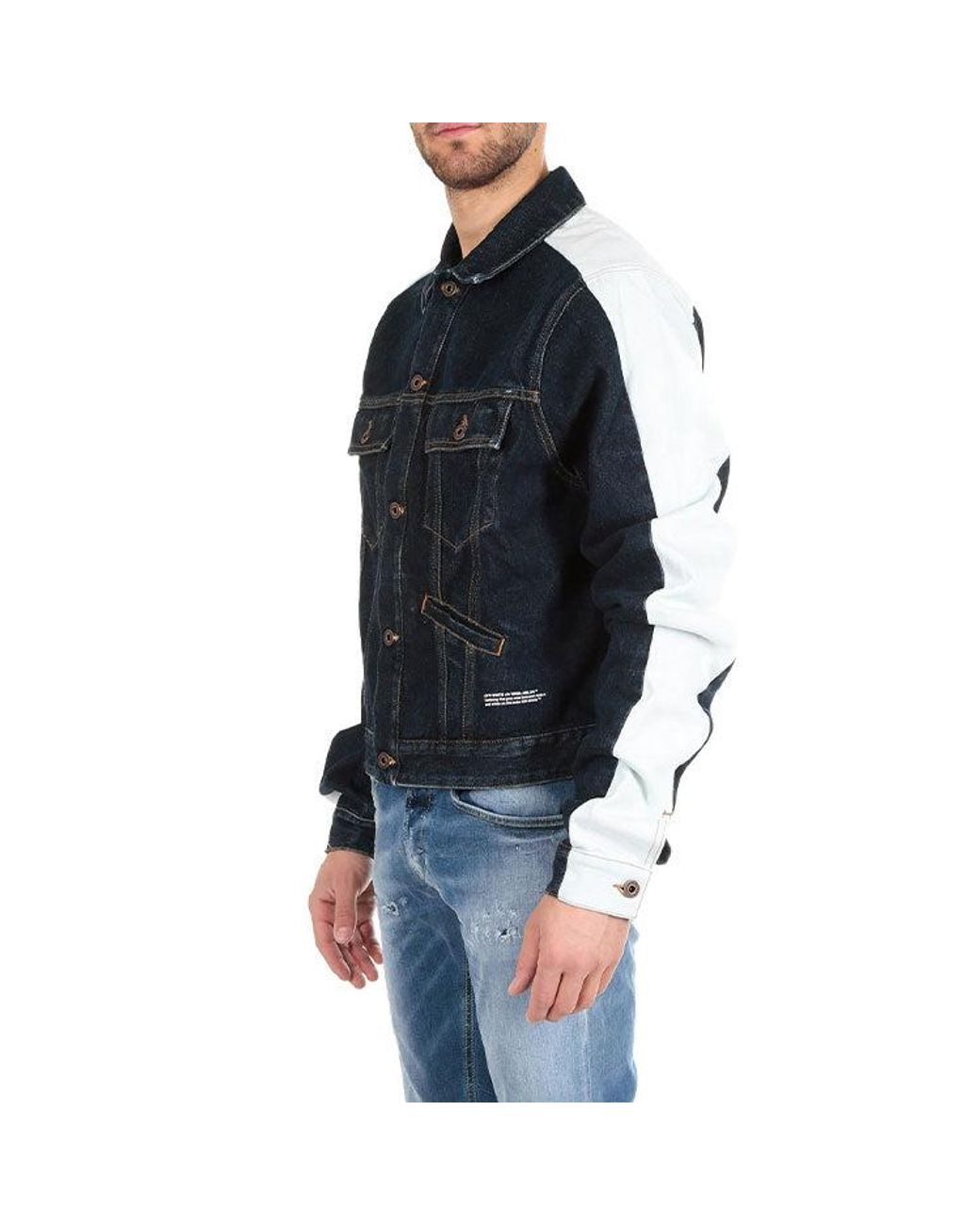 Off-White c/o Virgil Abloh Blue Splicing Sleeve Denim Jacket for men