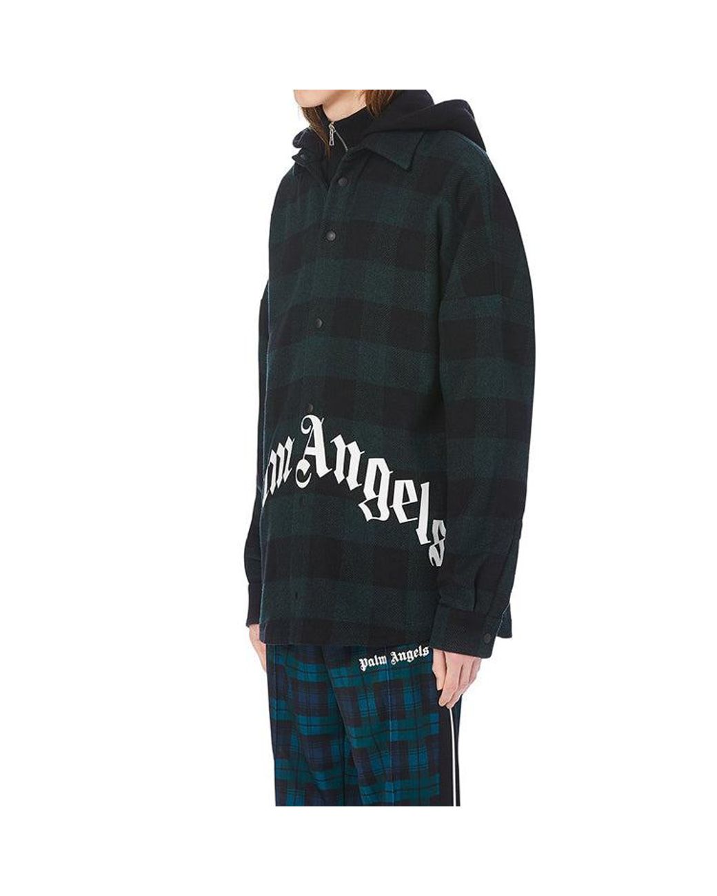 Palm Angels Blue Logo Print Hooded Overshirt for men