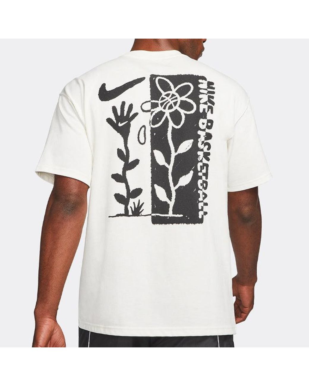 Nike White Basketball Sports Graffiti Printing Short Sleeve Us Edition Creamy for men