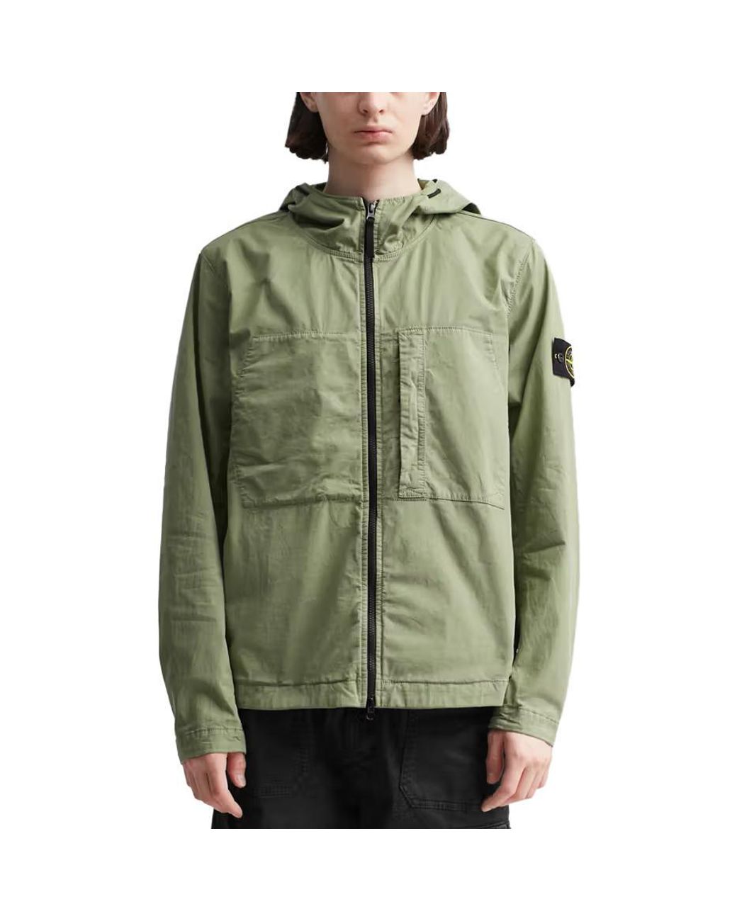 Stone Island Green Supima Cotton Twill Stretch Hooded Jacket 'Sage' for men