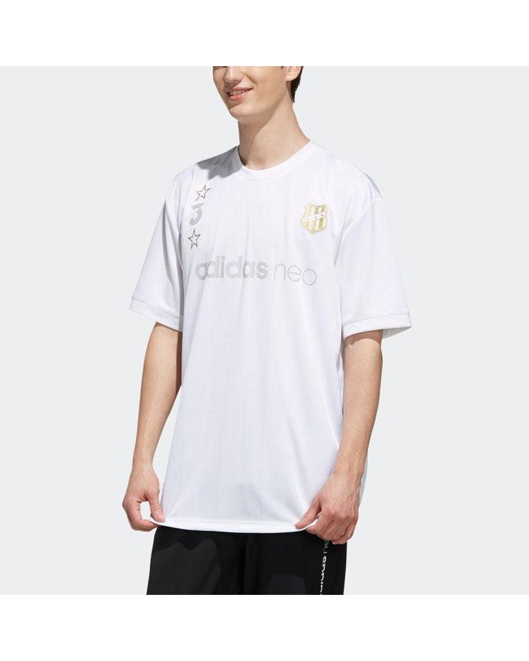 Adidas White Neo Logo Printing Sports Round Neck Short Sleeve T-Shirt for men