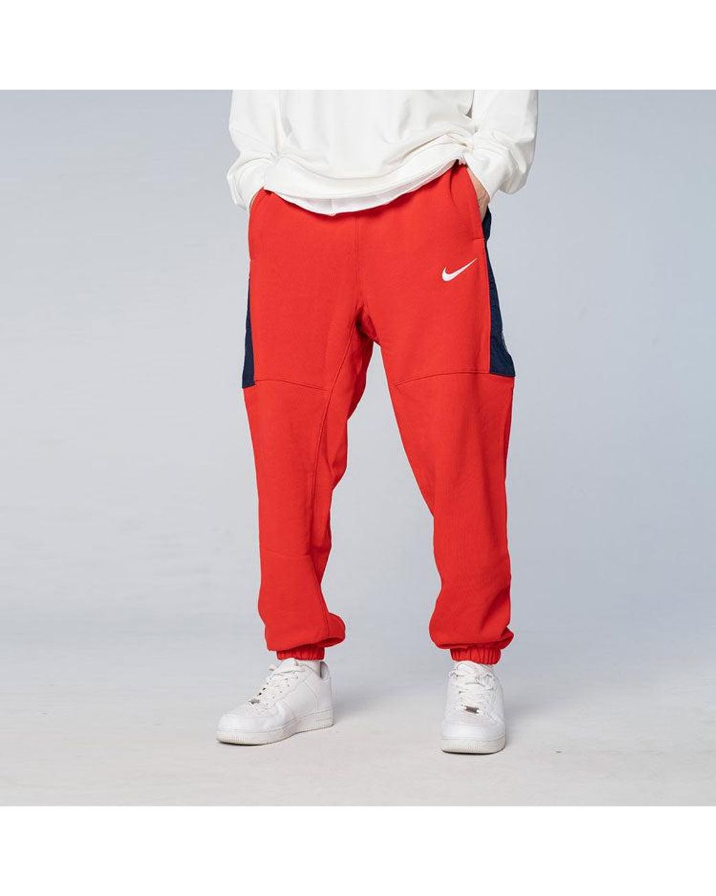 Nike Red Nba Brooklyn Nets Contrasting Colors Logo Fleece Lacing Sports Pants/Trousers/Joggers for men