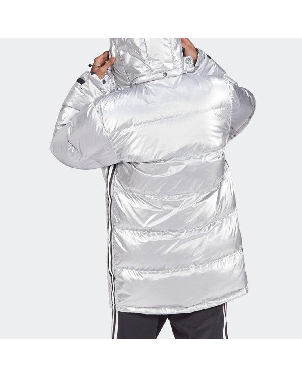 Adidas Metallic Originals Metal Dwn Jkt Stay Warm Diagonal Zipper Sports Hooded Down Jacket for men
