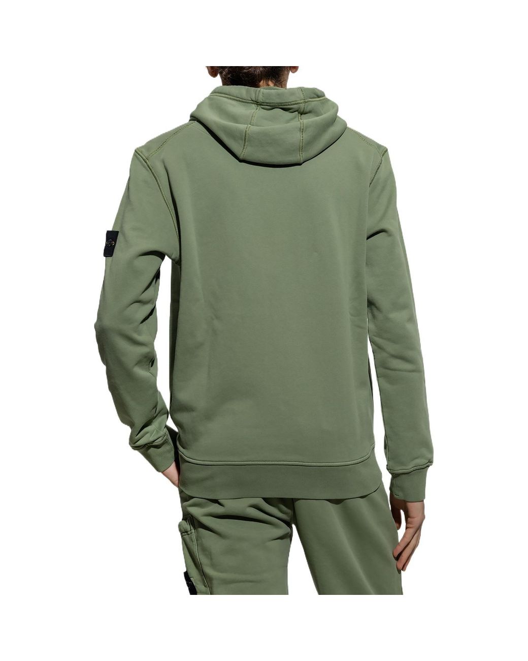 Stone Island Green Compass Motif Detail Hoodie 'Sage' for men