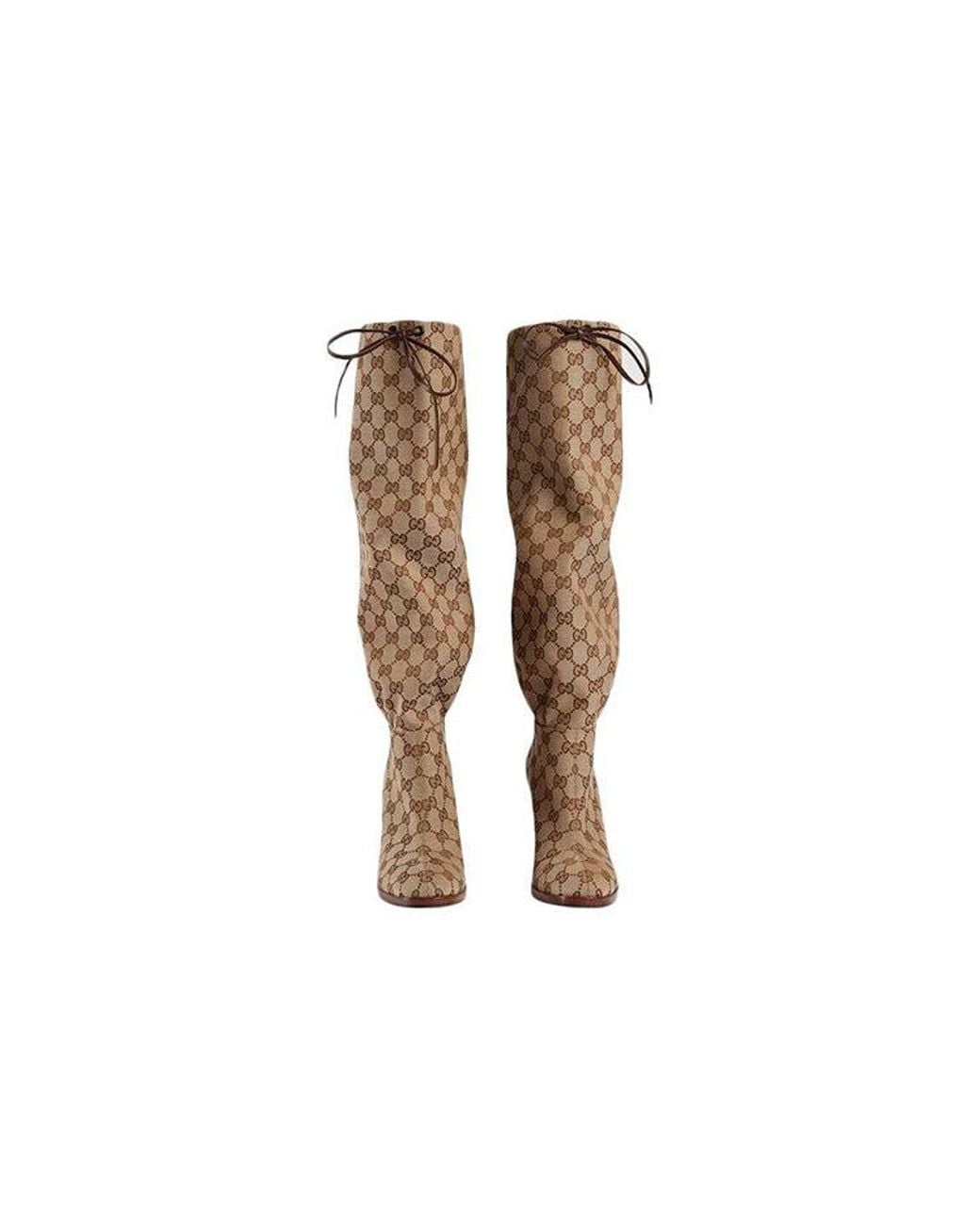 Gucci Brown (Wmns) Lisa Gg Canvas Mid-Heel Boots Ebony'