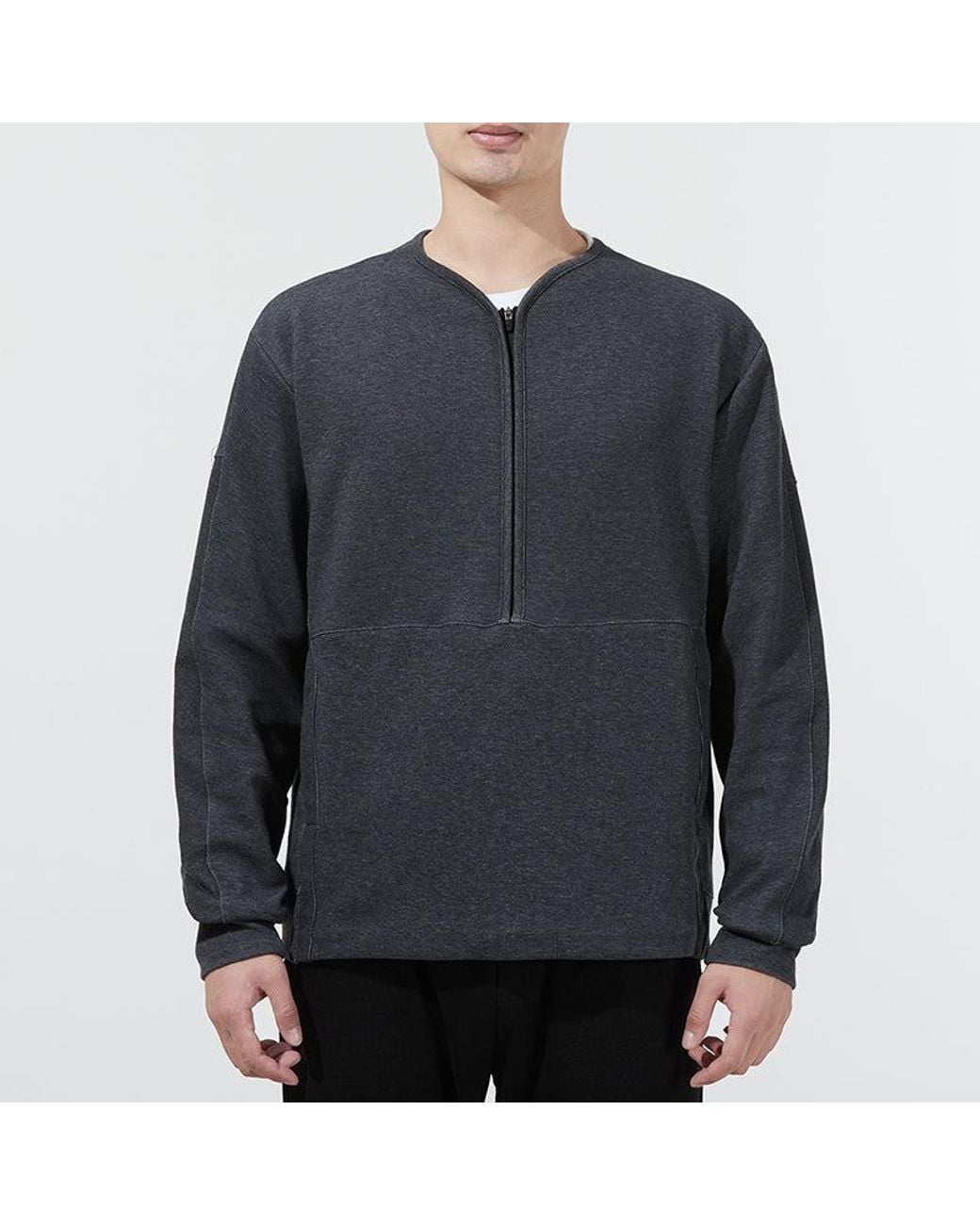 Nike Gray Sports Half Zipper Knit Pullover Long Sleeves T-Shirt for men