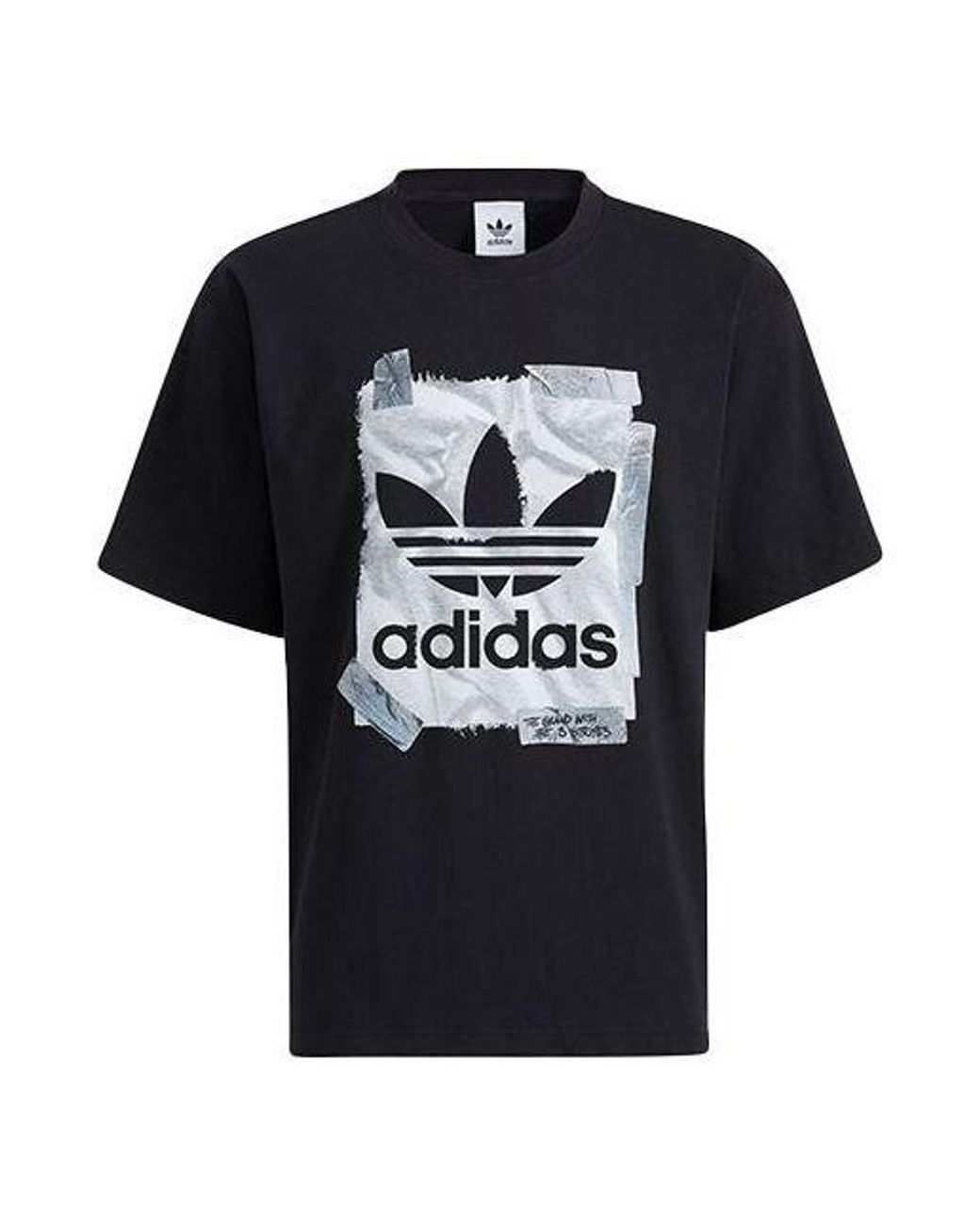 adidas Originals Pattern Large Logo Printing Athleisure Casual Sports Round  Neck Short Sleeve Couple Style Black for Men | Lyst