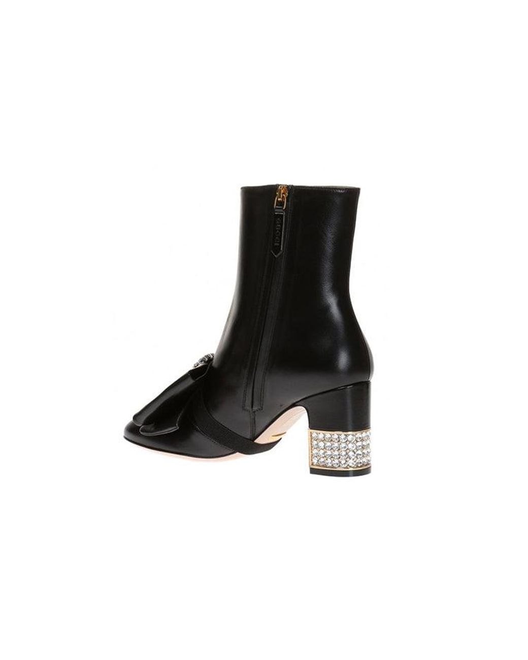 Gucci Black (Wmns) Removable Bow Leather Ankle Boots