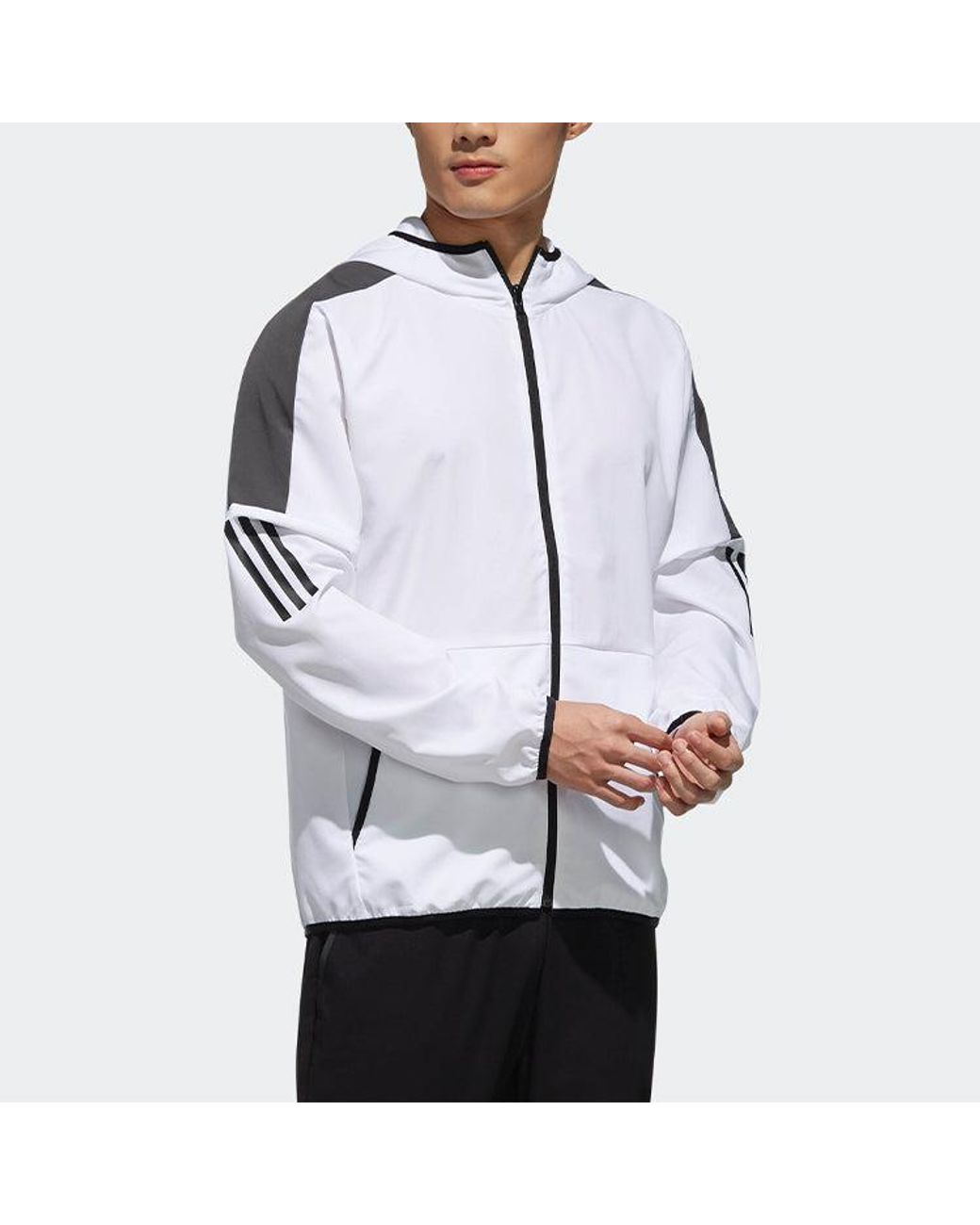 Adidas Blue Casual Sports Contrasting Colors Hooded Woven Jacket for men