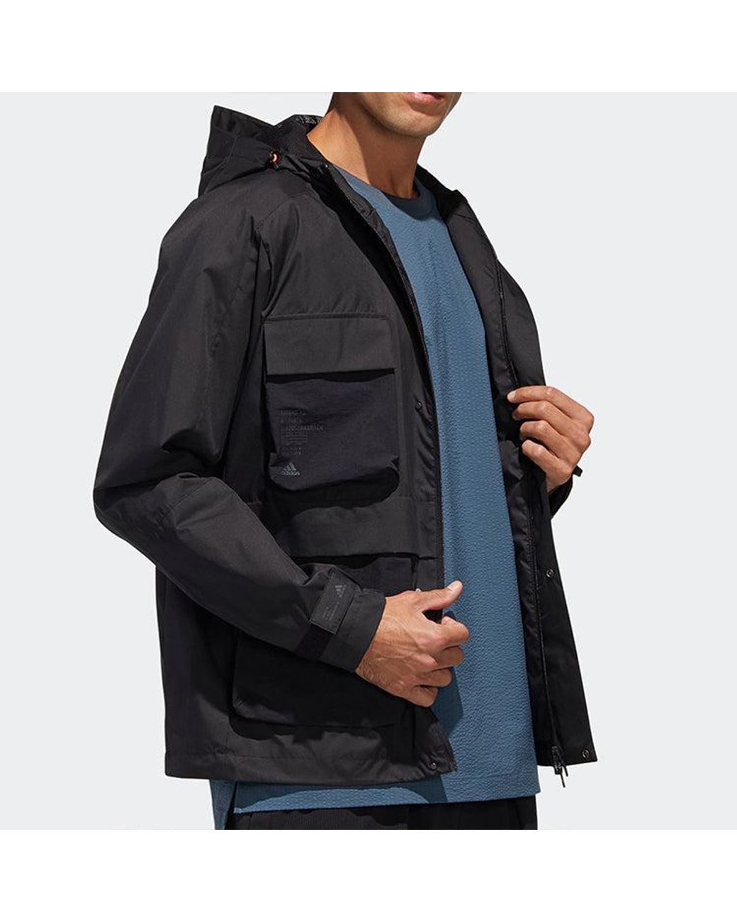 Adidas Blue Th Wb Jkt Multiple Pockets Sports Hooded Windbreaker Jacket for men
