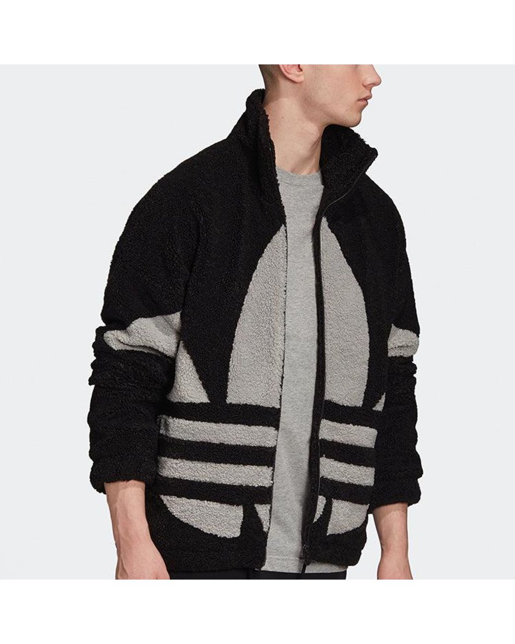 Adidas Black Originals Contrasting Colors Large Logo Pattern Lamb's Wool Jacket for men