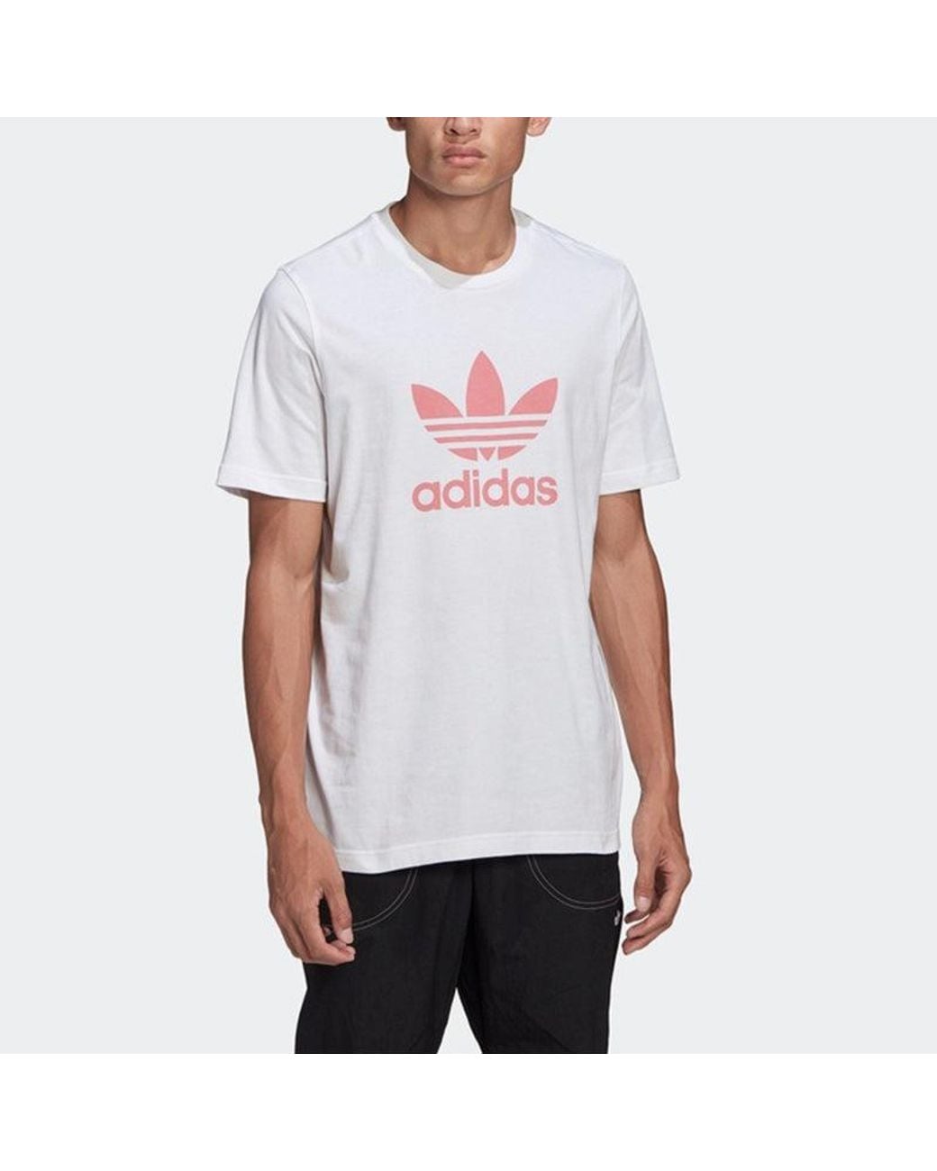 Adidas White Originals Trefoil Logo Printing Sports Round Neck Short Sleeve for men