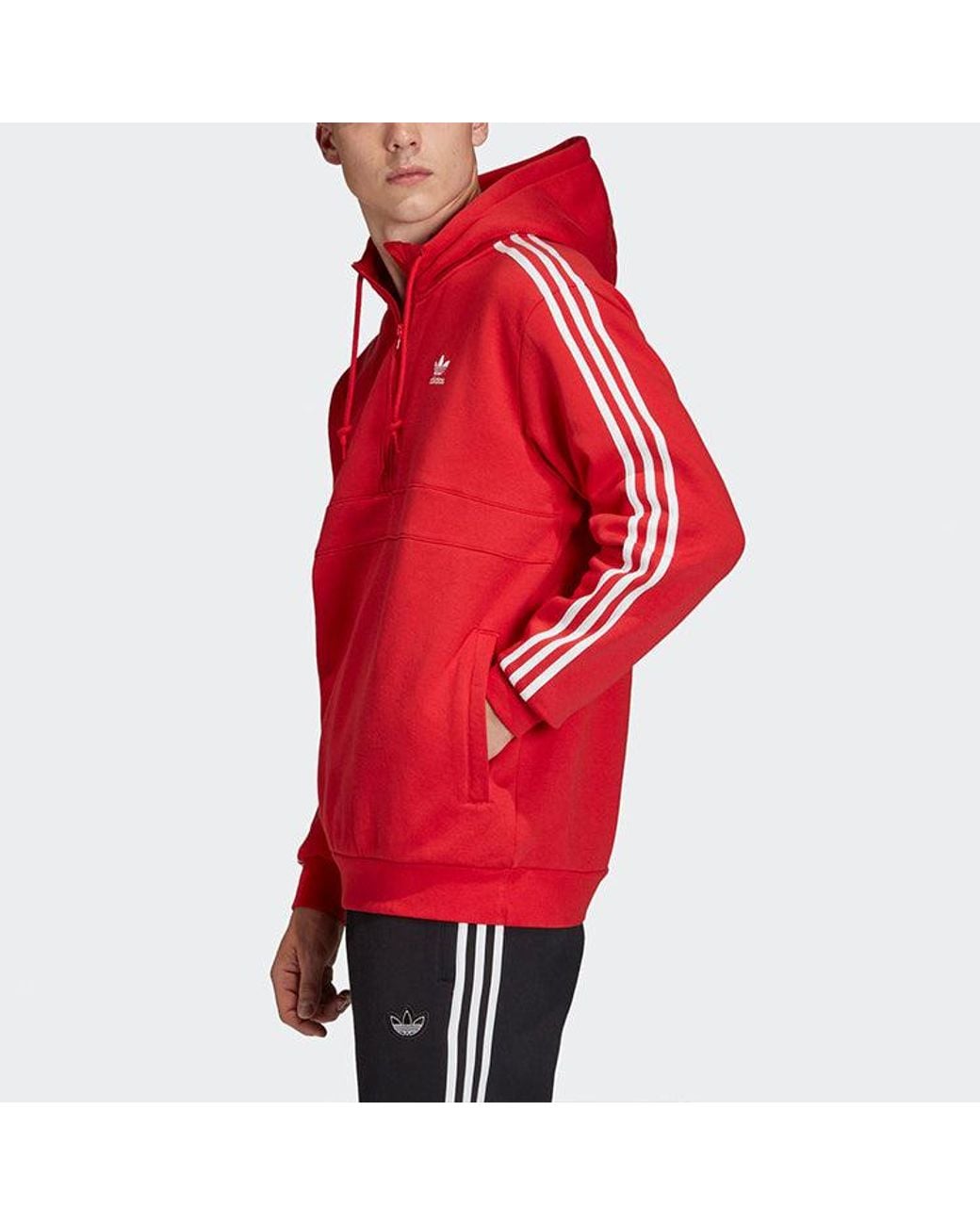 Adidas Red Originals Half Zipper Pullover Hooded Fleece Lined Stay Warm for men