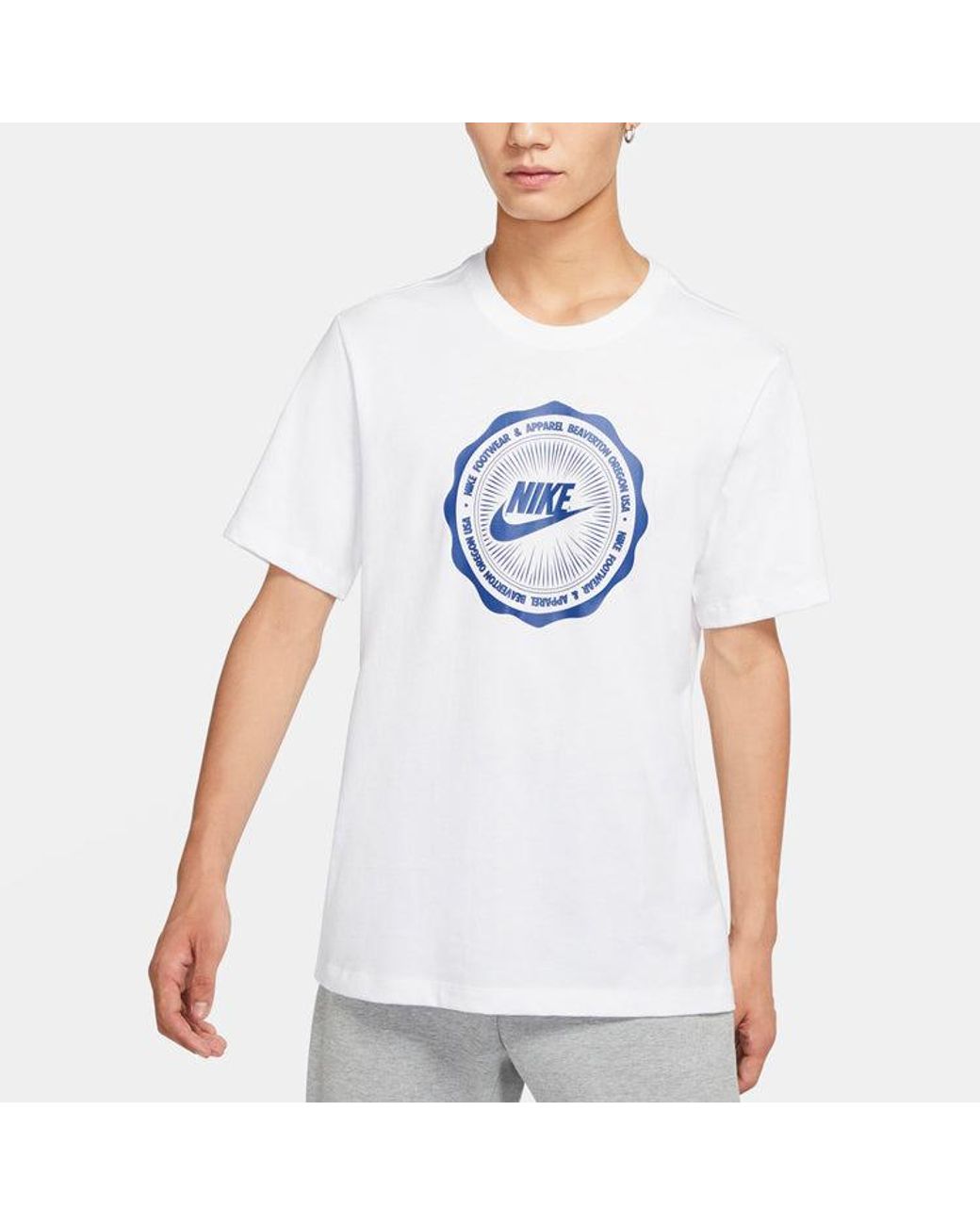 Nike White Sportswear Logo Printing Round Neck Short Sleeve for men