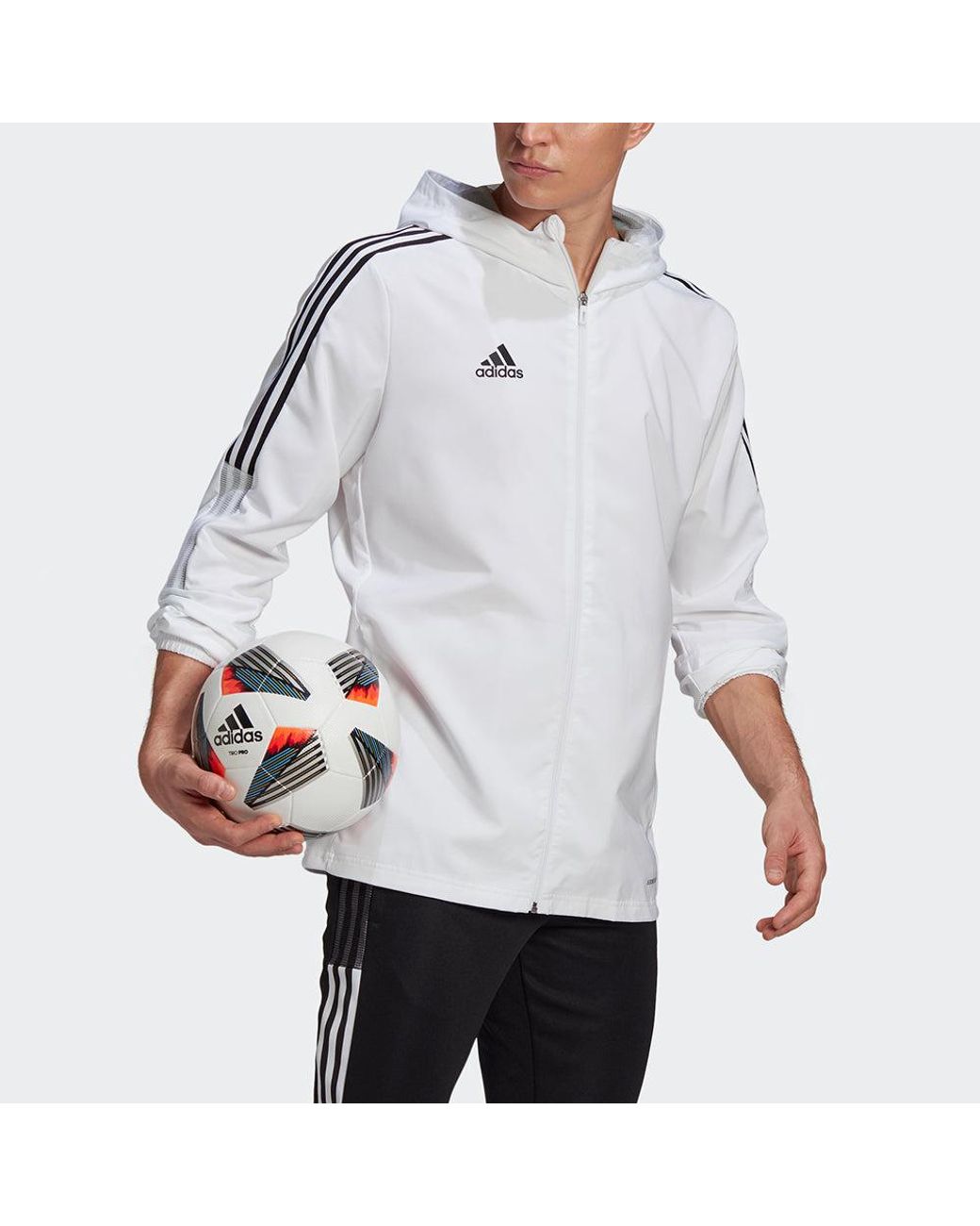 Adidas White Tiro21 Wb Soccer/Football Sports Hooded Jacket for men