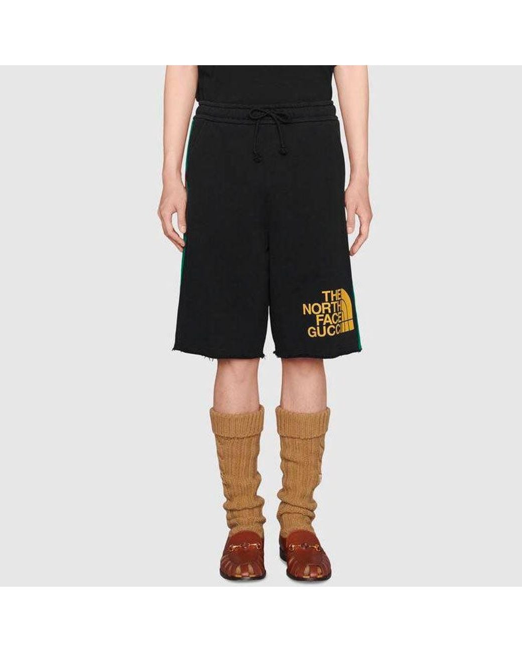 Gucci Black X The North Face Crossover Webbing Printing Cotton Shorts for men