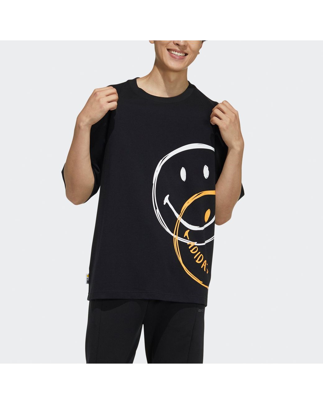 Adidas Black Neo U Csmy Tee Casual Sports Smiling Face Printing Short Sleeve for men