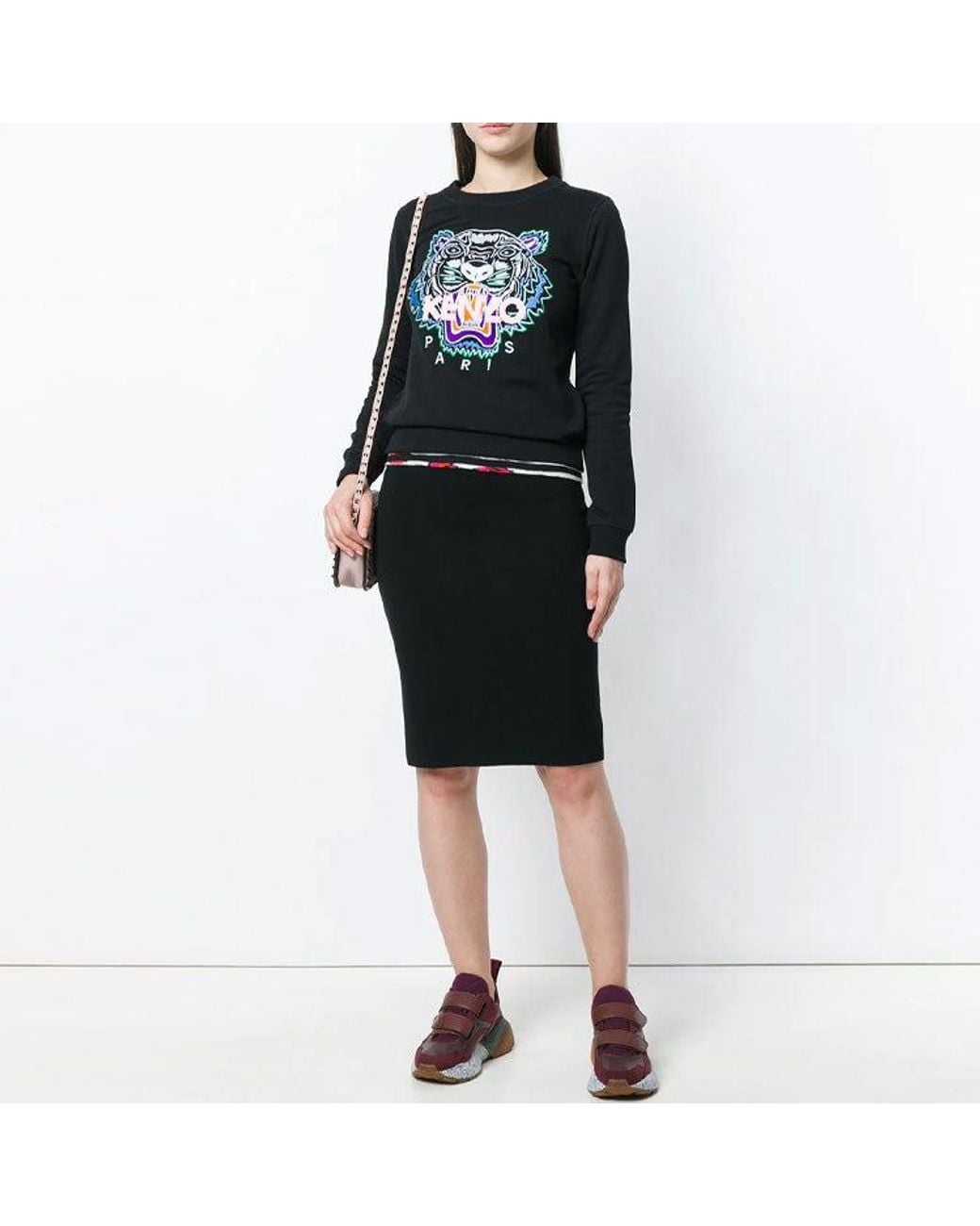 KENZO Gray (Wmns) Tiger Head Pattern Long Sleeves Round Neck Hoodie