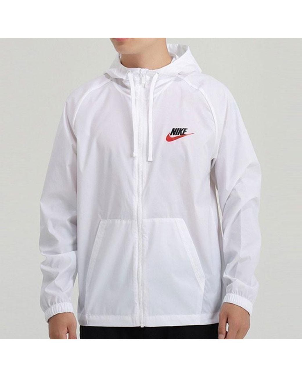 Nike White Back Large Logo Woven Sports Hooded Jacket for men