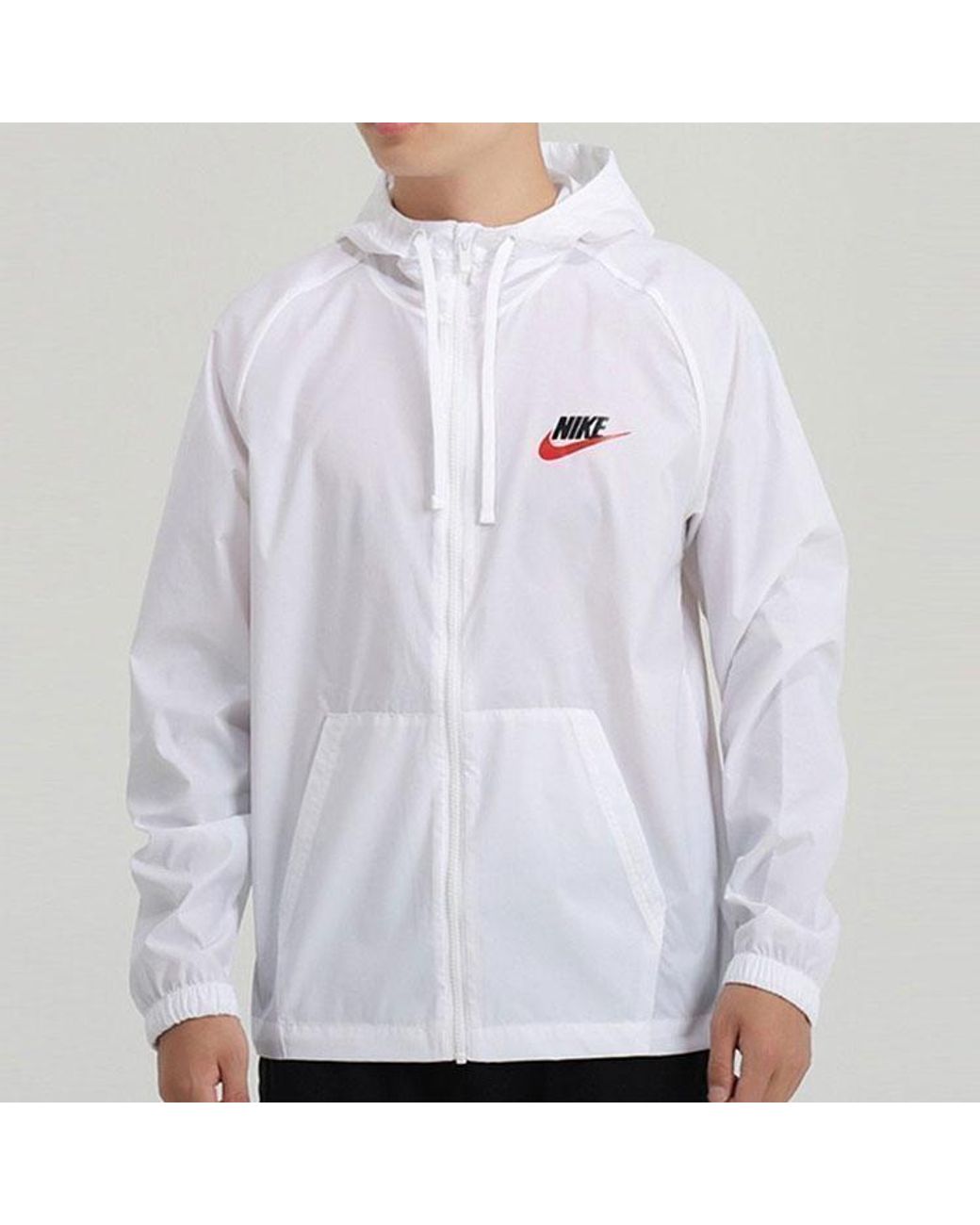 Nike Back Large Logo Woven Sports Hooded Jacket in White for Men