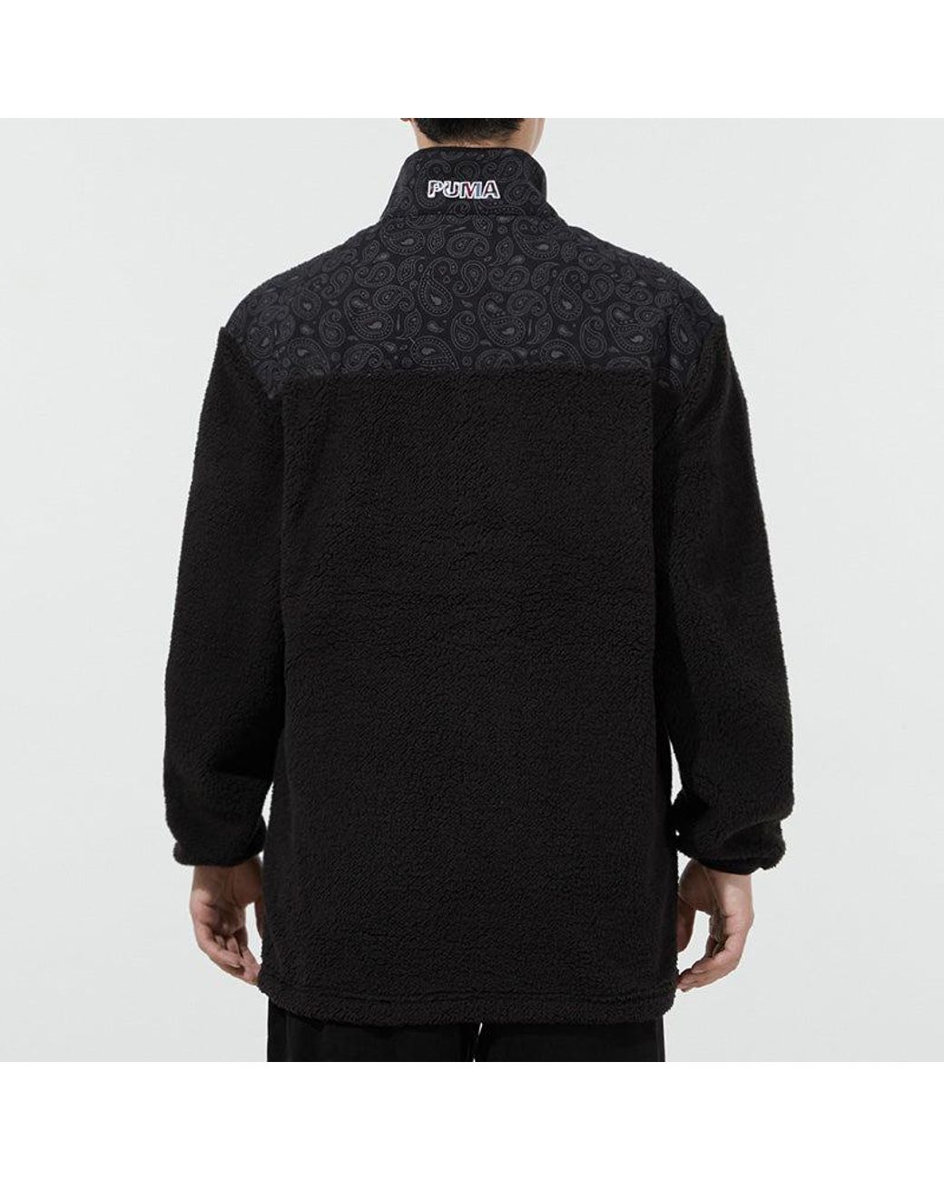 PUMA Black Paisley Imitation Lamb Wool Stand-Up Collar Jacket