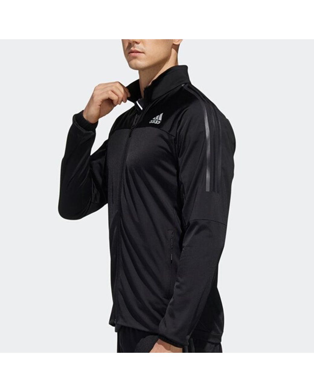 Adidas Blue 3S Knit Jkt Tennis Sports Stand Collar Jacket for men