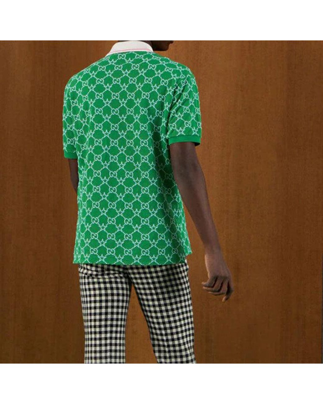 Gucci Green Gg Stretch Cotton Polo for men