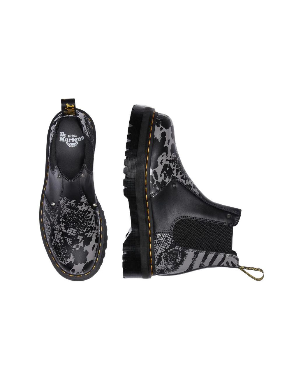 Dr. Martens Black 2976 Quad Platform Animal Print Boots for men