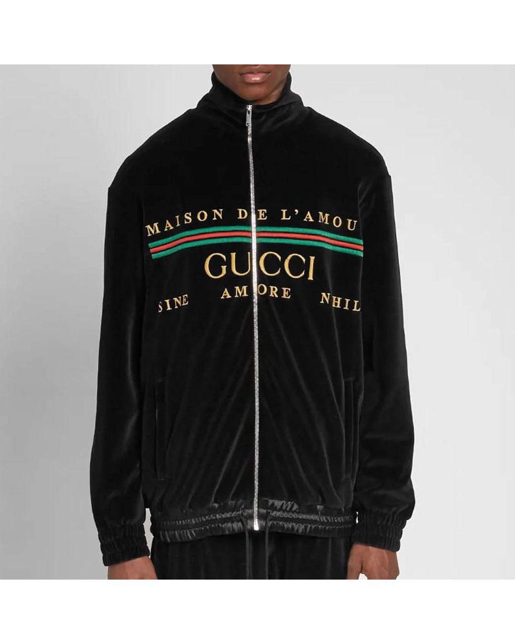 Gucci Black Chenille Embroidered Zip Up Jacket for men