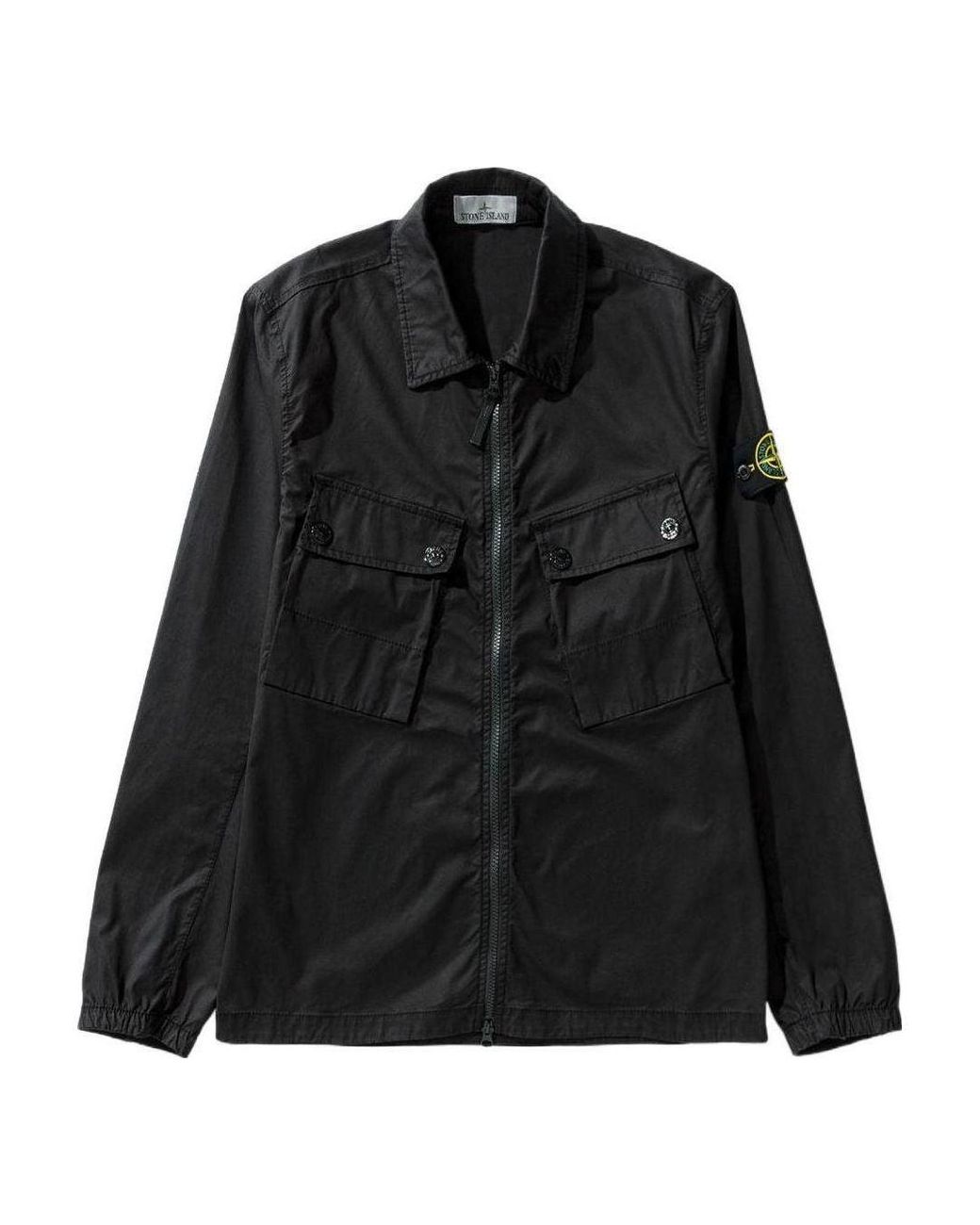 Stone Island Black Compass Patch Zip Up Shirt for men