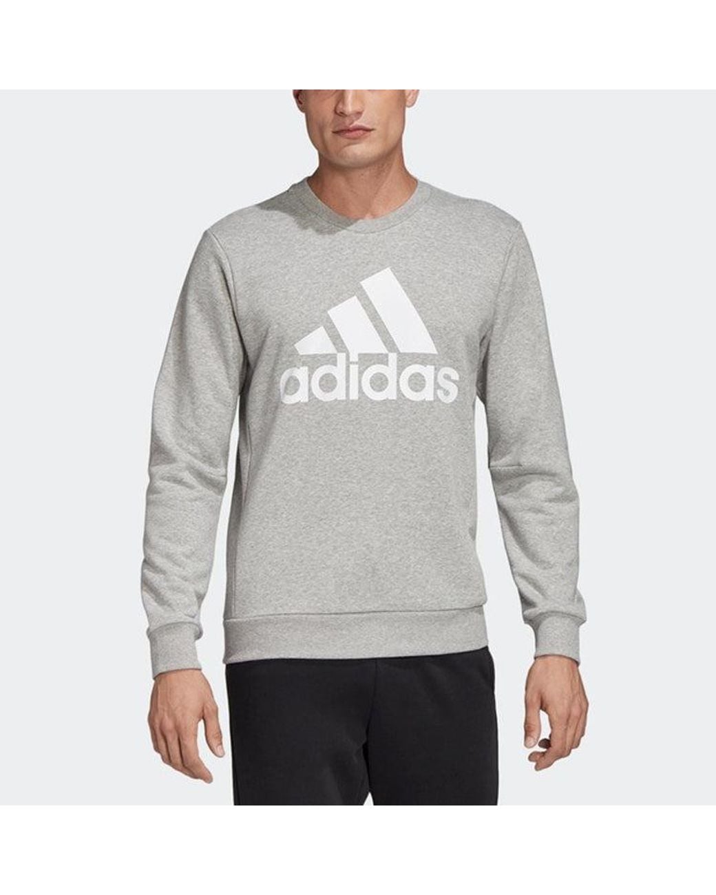 Adidas Gray Athleisure Casual Sports Printing Logo Round Neck Pullover for men