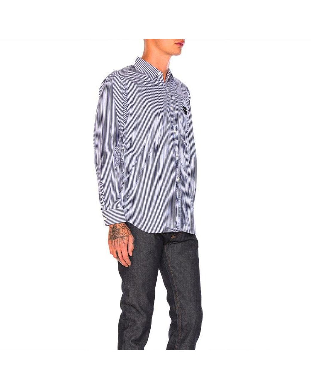 COMME DES GARÇONS PLAY Blue Emblem Striped Button Down for men