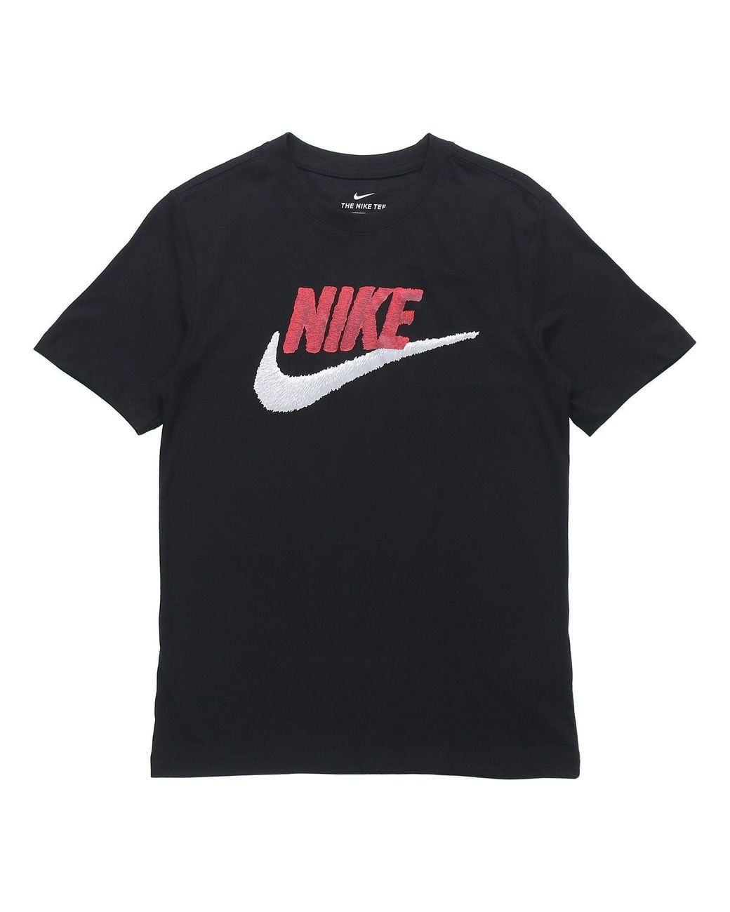 Nike Black Sportswear Logo Printing Round Neck Short Sleeve Obsidian for men