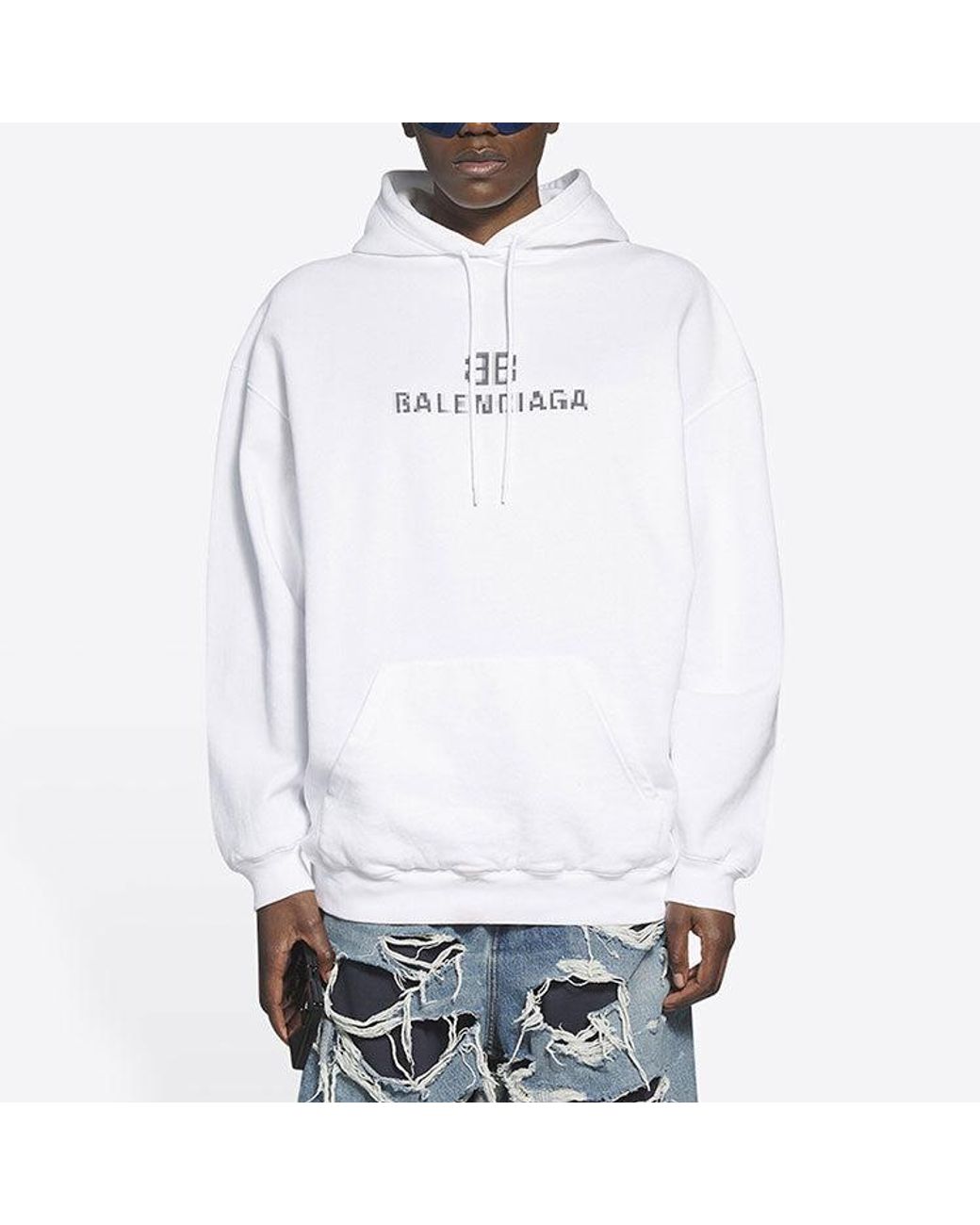 Balenciaga White Bb Pixel Medium Fit Hoodie