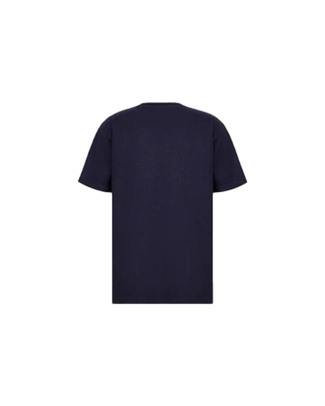 Dior Blue Ss22 Embroidered Plain Weave Knit Short Sleeve T-Shirt for men
