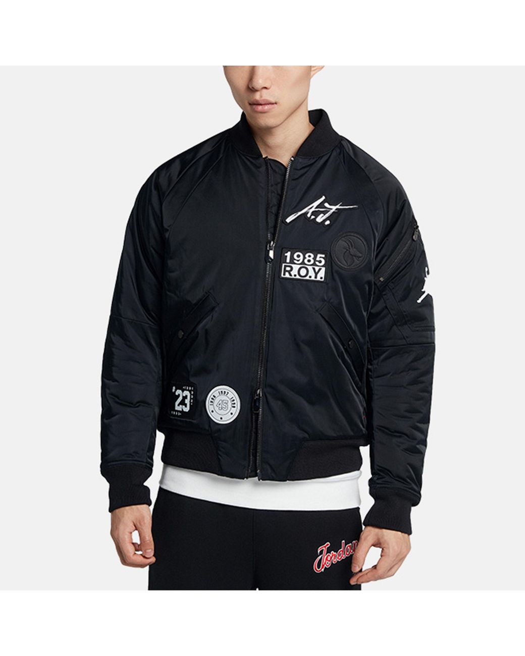 Nike Black Ma-1 Baseball Collar Aviator Jacket Sports Padded Jacket for men