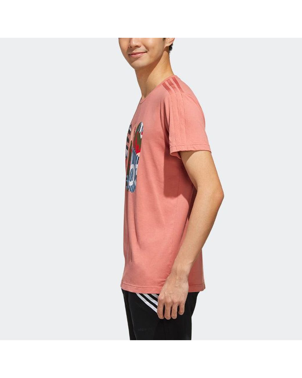 Adidas Pink Neo Casual Ribbed Round Neck Printing Short Sleeve for men