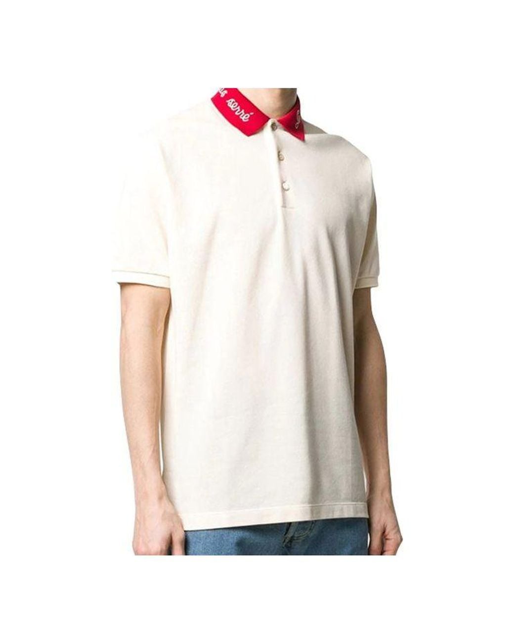 Gucci White Alphabet Embroidered Short Sleeve Polo Creamy for men