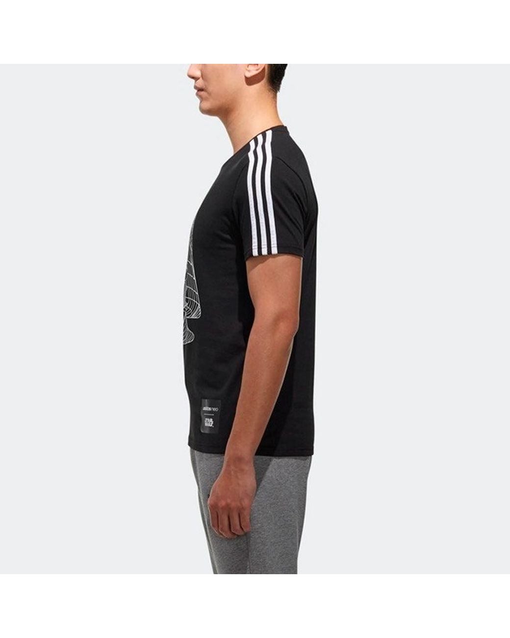Adidas Black Neo M Sw Tee 5 Reflective Printing Round Neck Short Sleeve for men