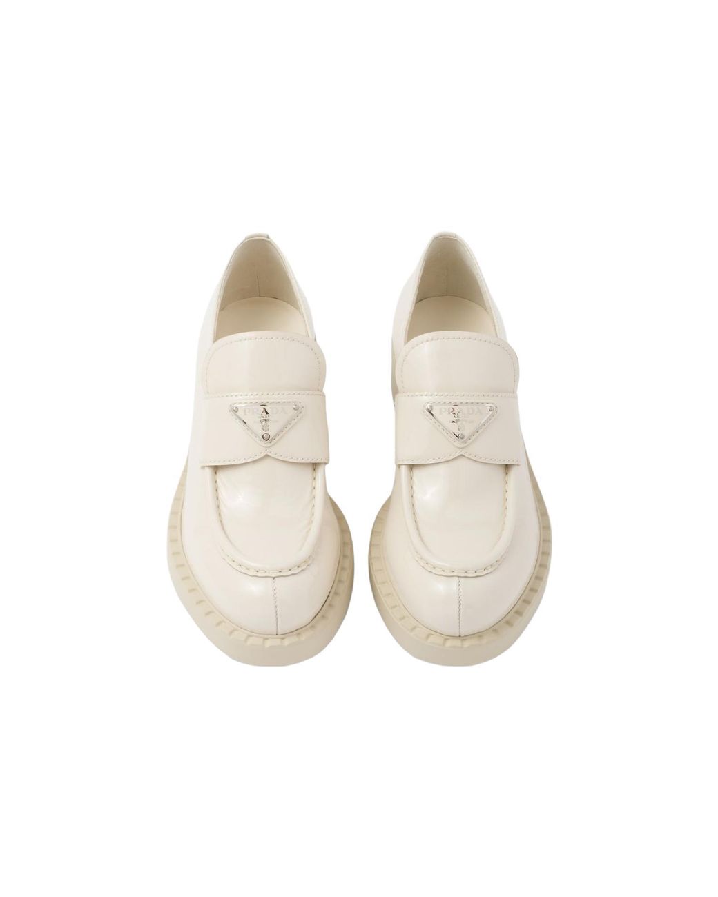 Prada Natural (Wmns) Chocolate Patent Leather Loafers 'Ivory'