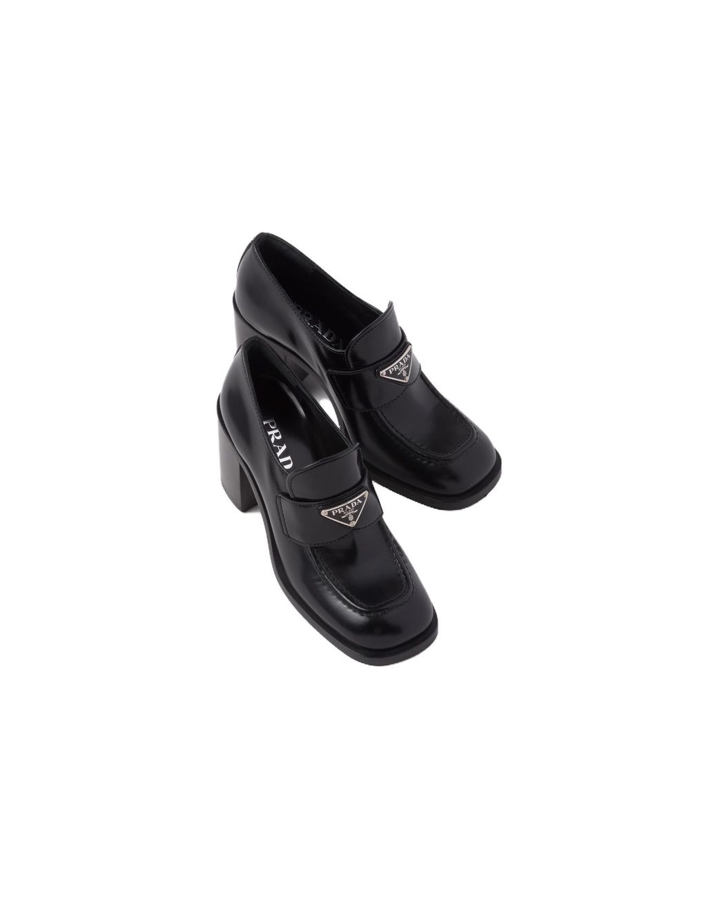 Prada Black (Wmns) Brushed Leather High-Heel Loafers