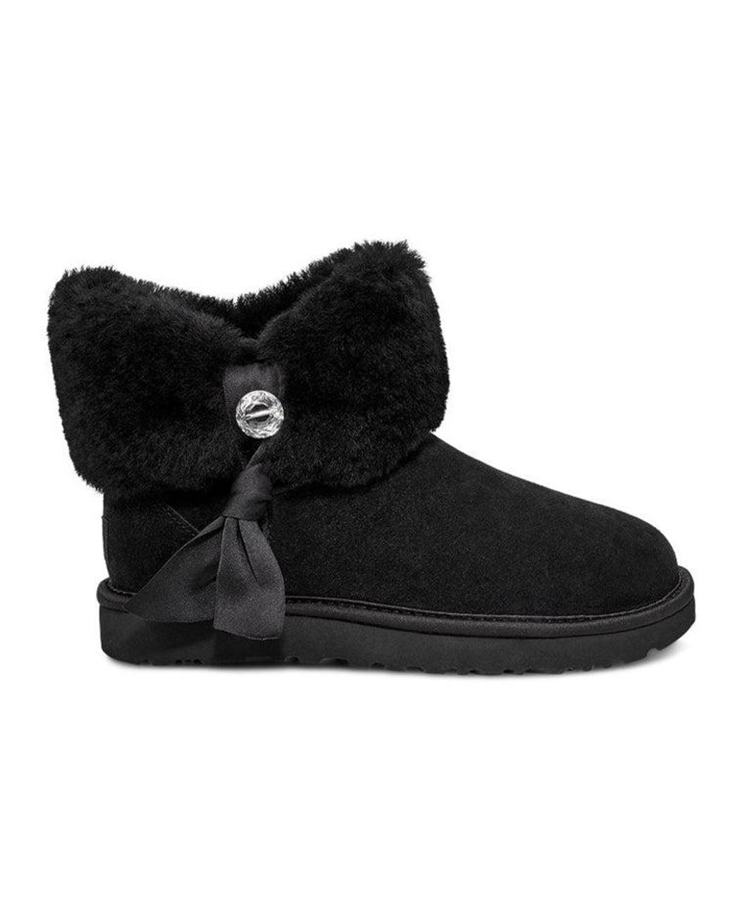 Ugg Black (Wmns) Cinched Fur Mini Snow Boots