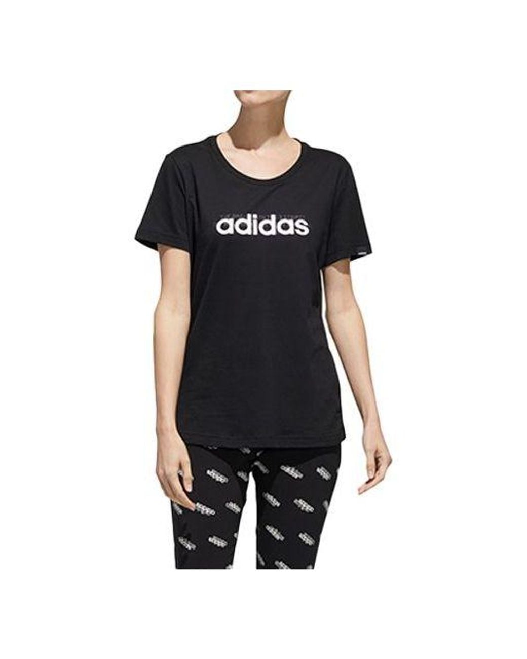 Adidas Black (Wmns) Alphabet Logo Printing Training Sports Short Sleeve